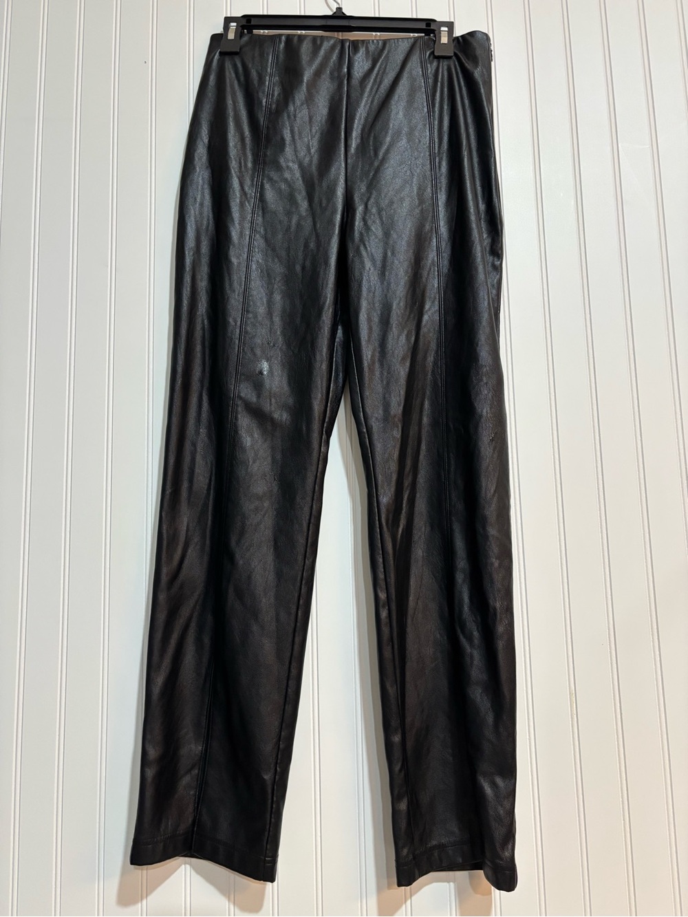Peter Som Black Vegan Leather Straight-Leg Pants
